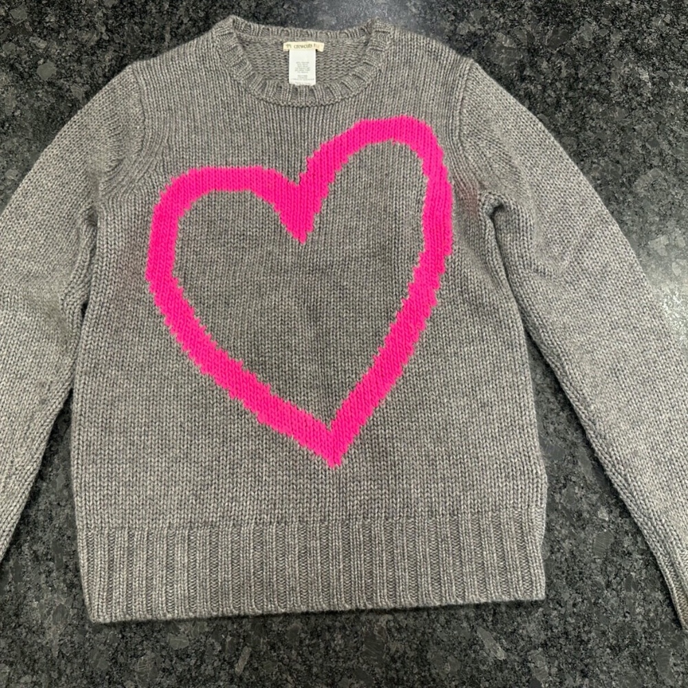 NWOT Girls J Crew Crewcuts Gray with Pink Heart Sweater - size 12